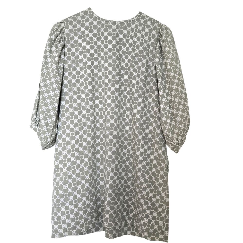 At Dawn Oahu Puff Sleeve Tunic Dress Size S Sage Green Linen Blend Geometric